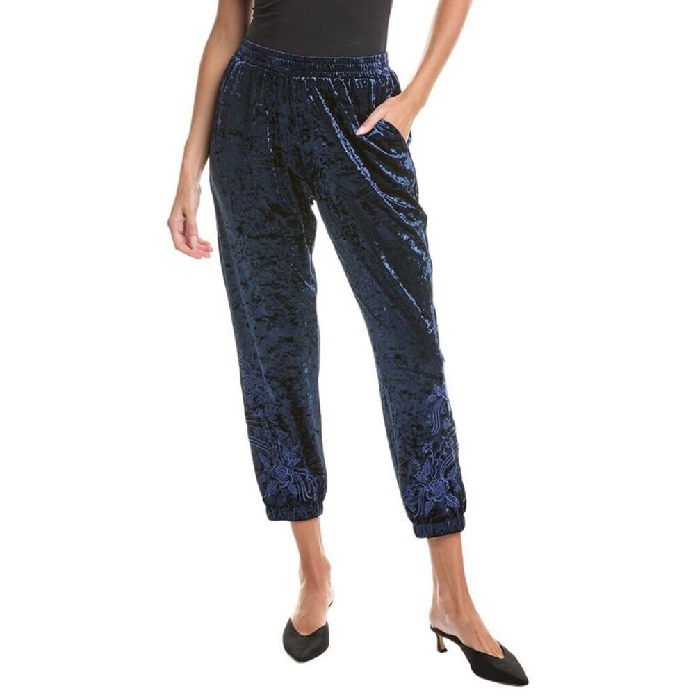 Johnny Was Womens  Crushed Velvet Jogger, Blue